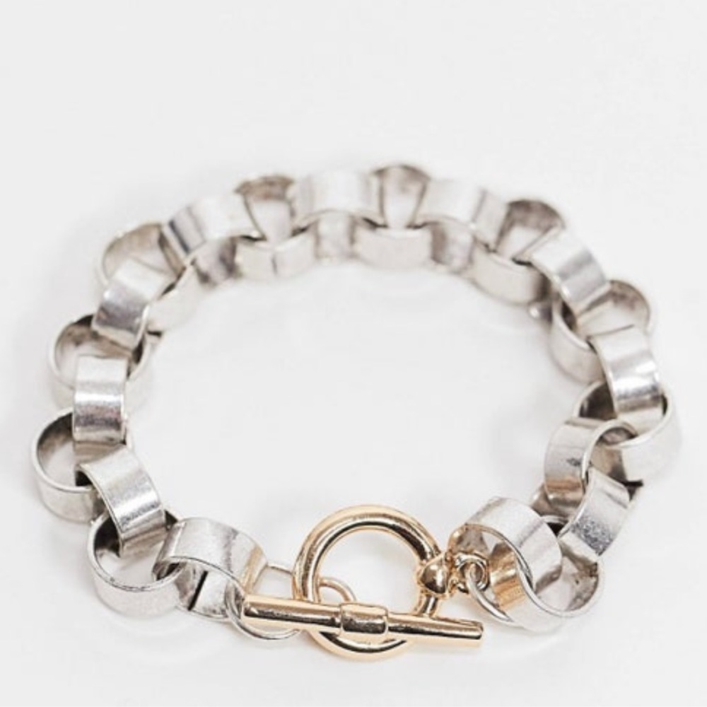 Bracelet in Belcher Silver Chain with Gold Bar